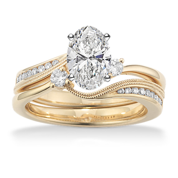 Shane Co. Mirabelle Wedding Set Ring, White, Yellow Gold, Approx. 6mm together (Setting Price)