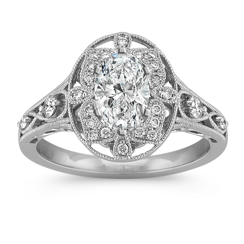 Halo Vintage Round Diamond Engagement Ring