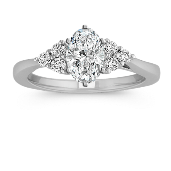 Round Diamond Trio Accent Engagement Ring in 14k White Gold