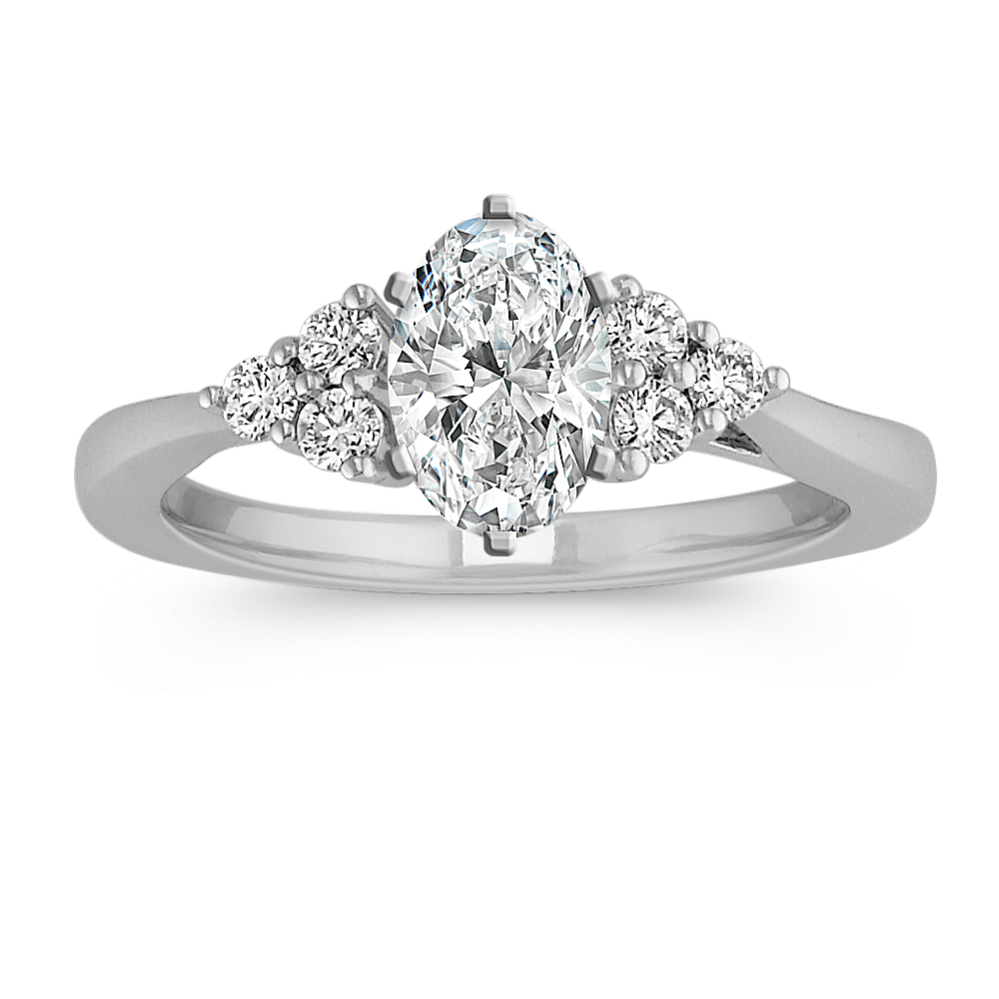 Round Diamond Trio Accent Engagement Ring in 14k White Gold
