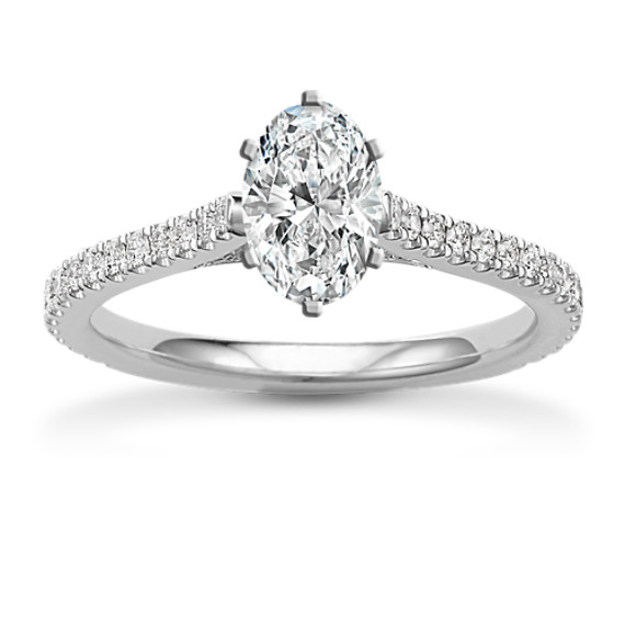Round Diamond Platinum Engagement Ring with Oval Diamond