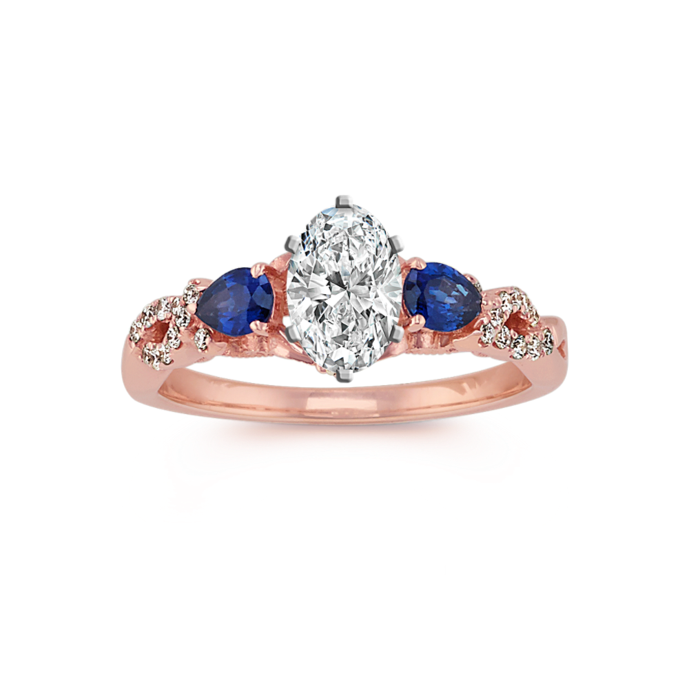 Pear-Shaped Traditional Natural Sapphire and Round Natural Diamond Engagement Ring