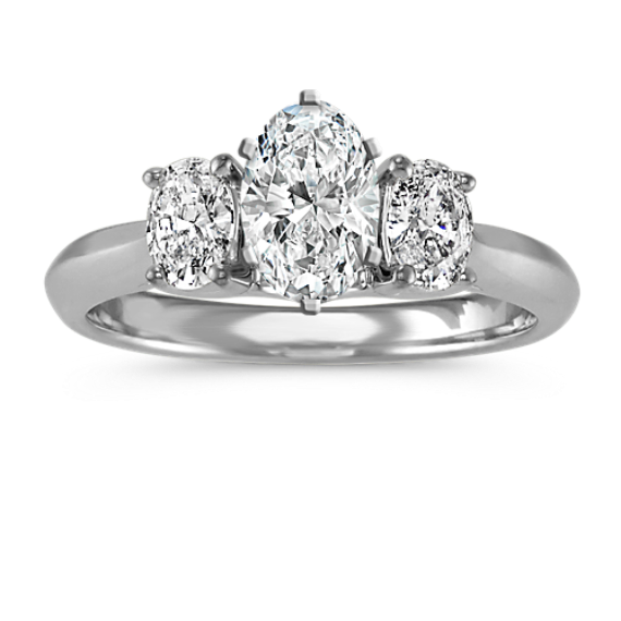 Three-Stone Oval-Shaped Diamond Engagement Ring in 14k White Gold