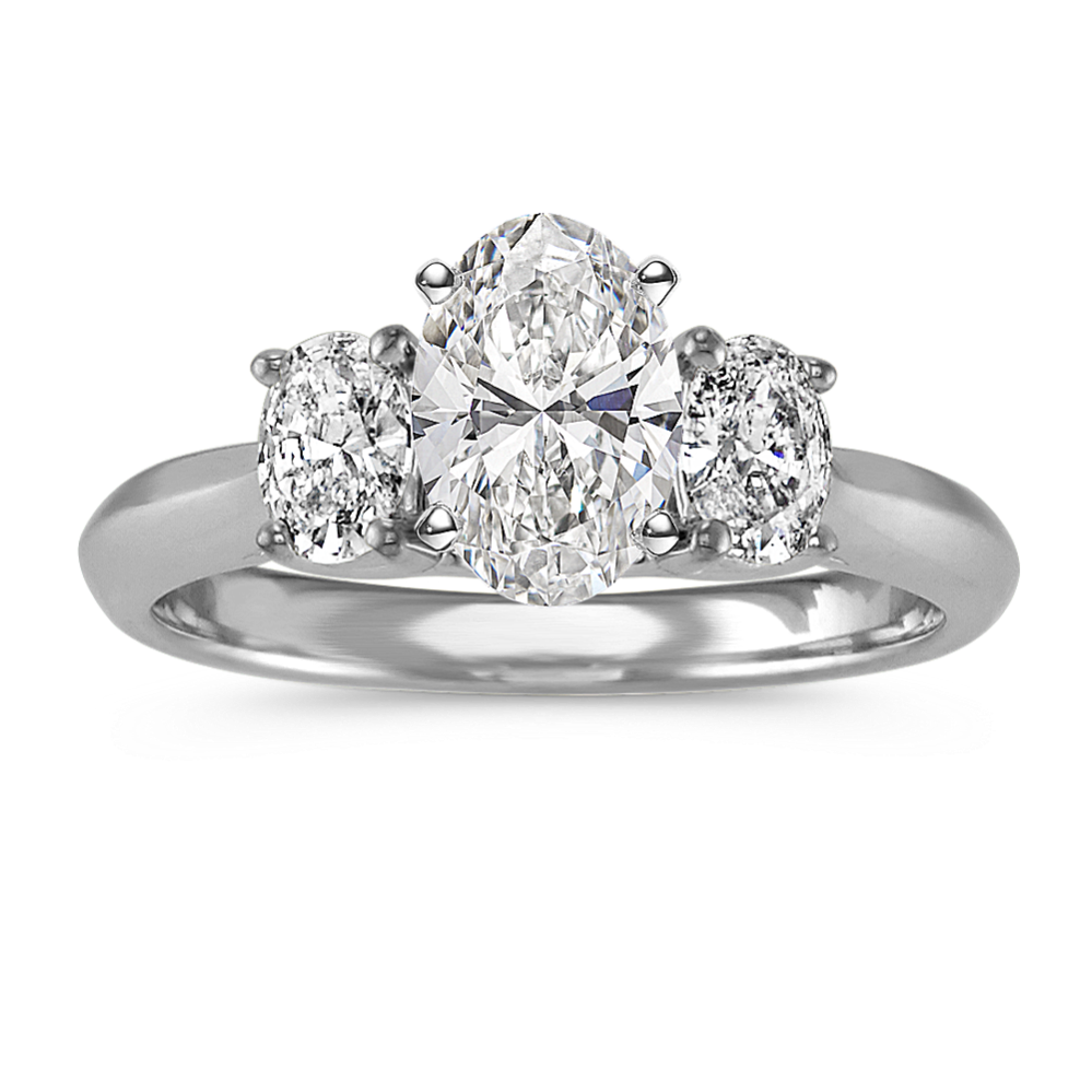 Three-Stone Oval-Shaped Diamond Engagement Ring in 14k White Gold