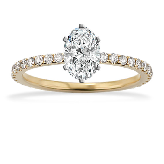 Pave-Set Diamond Engagement Ring in 14k Yellow Gold with Oval Diamond