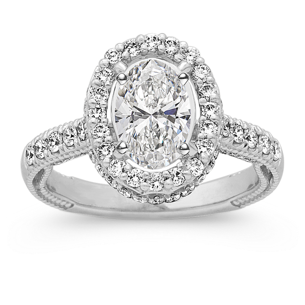 Diamond Halo Engagement Ring in 14k White Gold