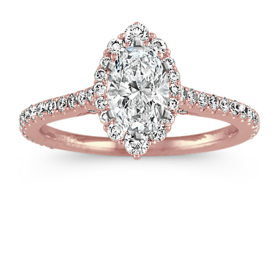 Oval Diamond Halo Engagement Ring in 14k Rose Gold