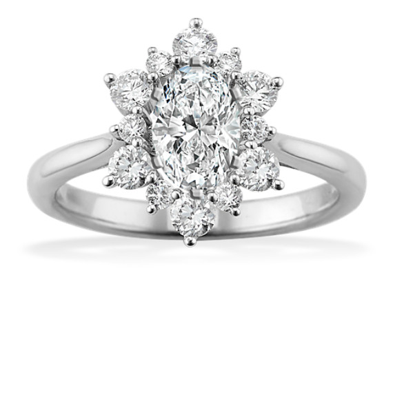 Diamond Halo Engagement Ring in 14k White Gold