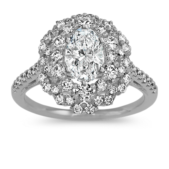 Double Oval Halo Diamond Engagement Ring