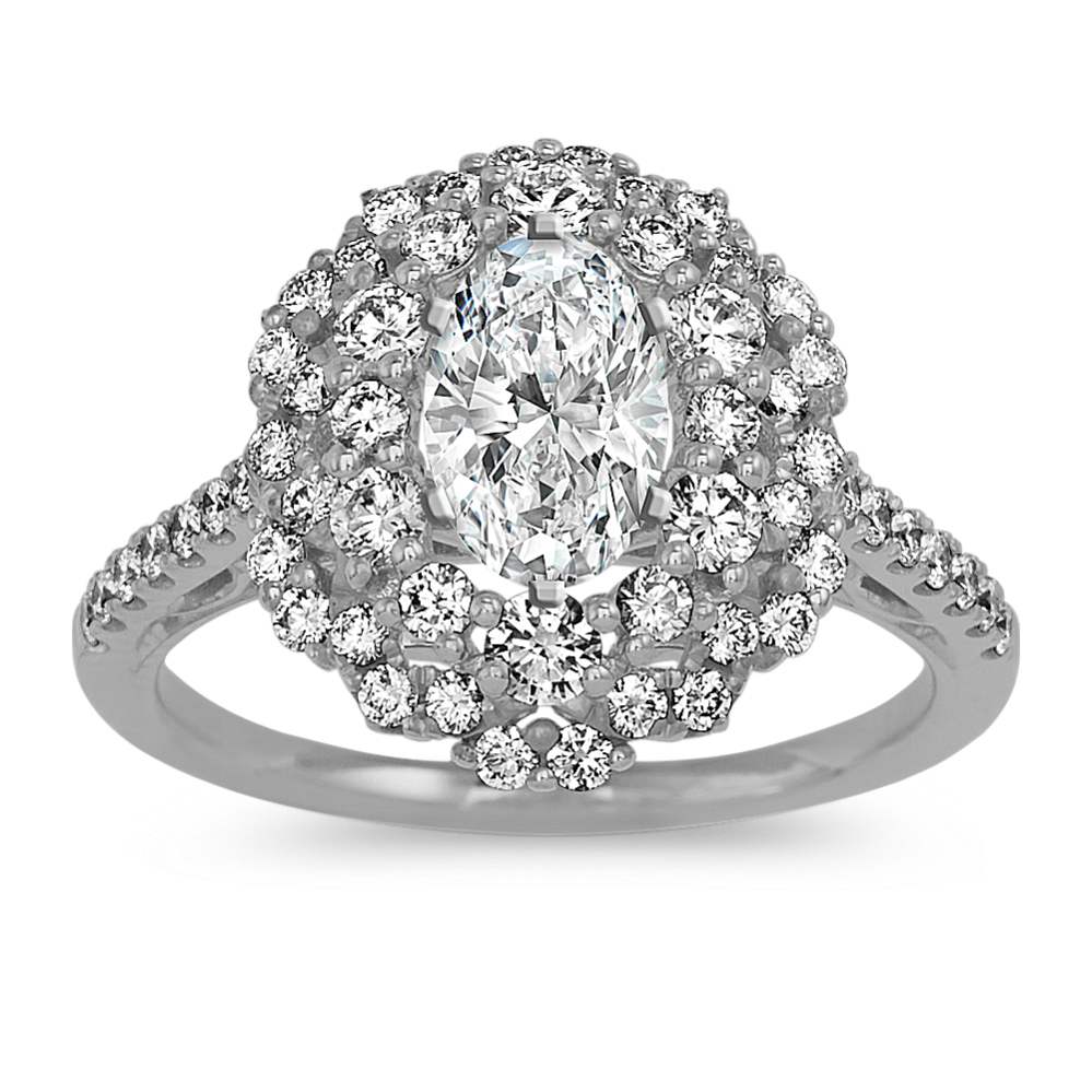 Double Oval Halo Diamond Engagement Ring