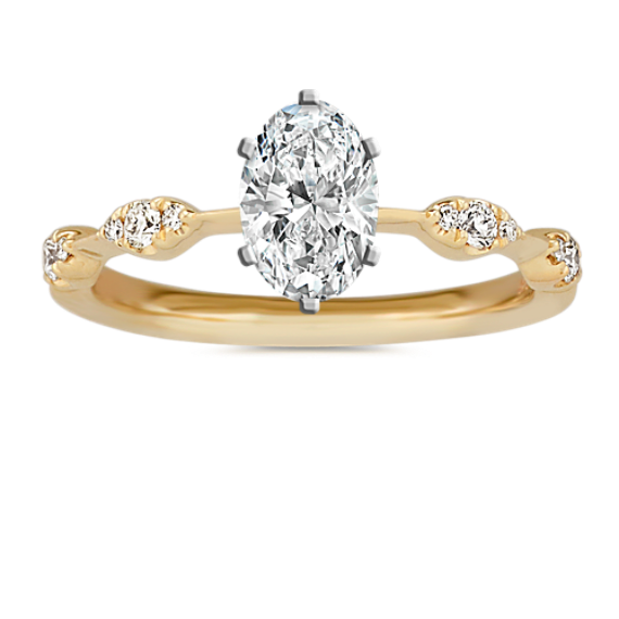 Scalloped Diamond Engagement Ring in 14k Yellow Gold