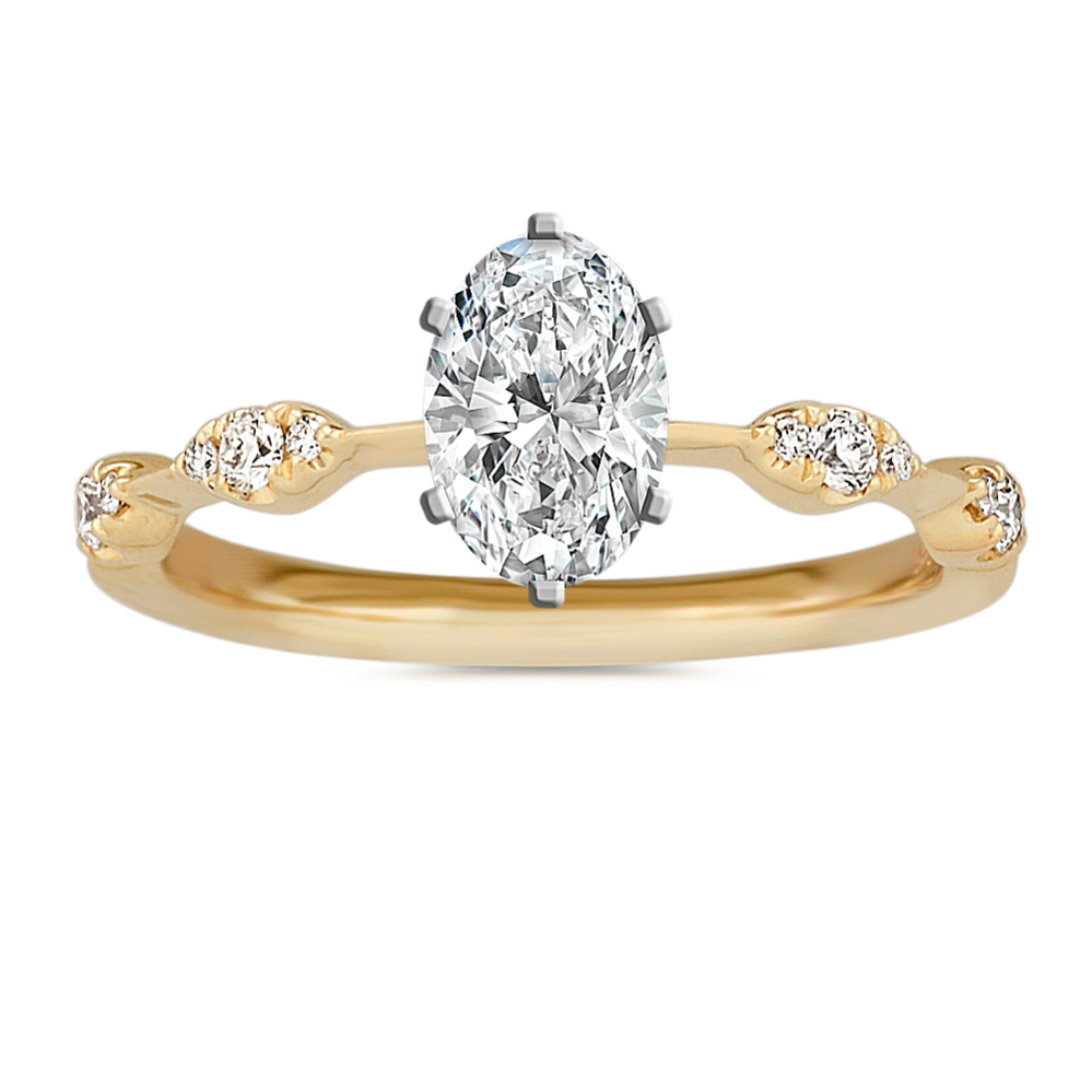 Scalloped Diamond Engagement Ring in 14k Yellow Gold