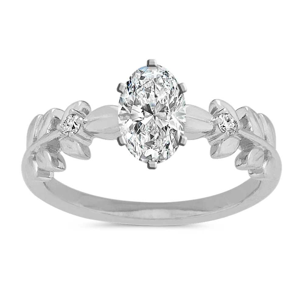 Diamond Leaf Ring in 14k White Gold