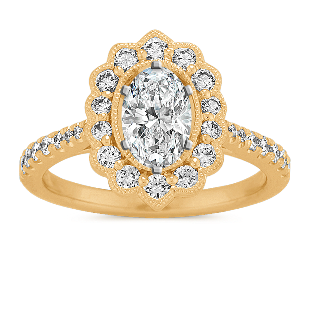 Vintage Pave-Set Diamond Halo Engagement Ring