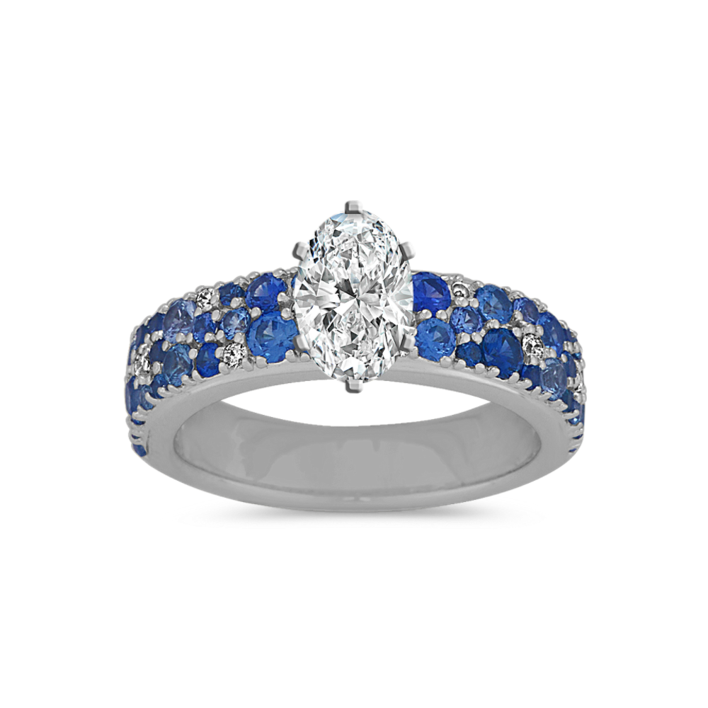 Mosaic Blue Natural Sapphire and Natural Diamond Engagement Ring