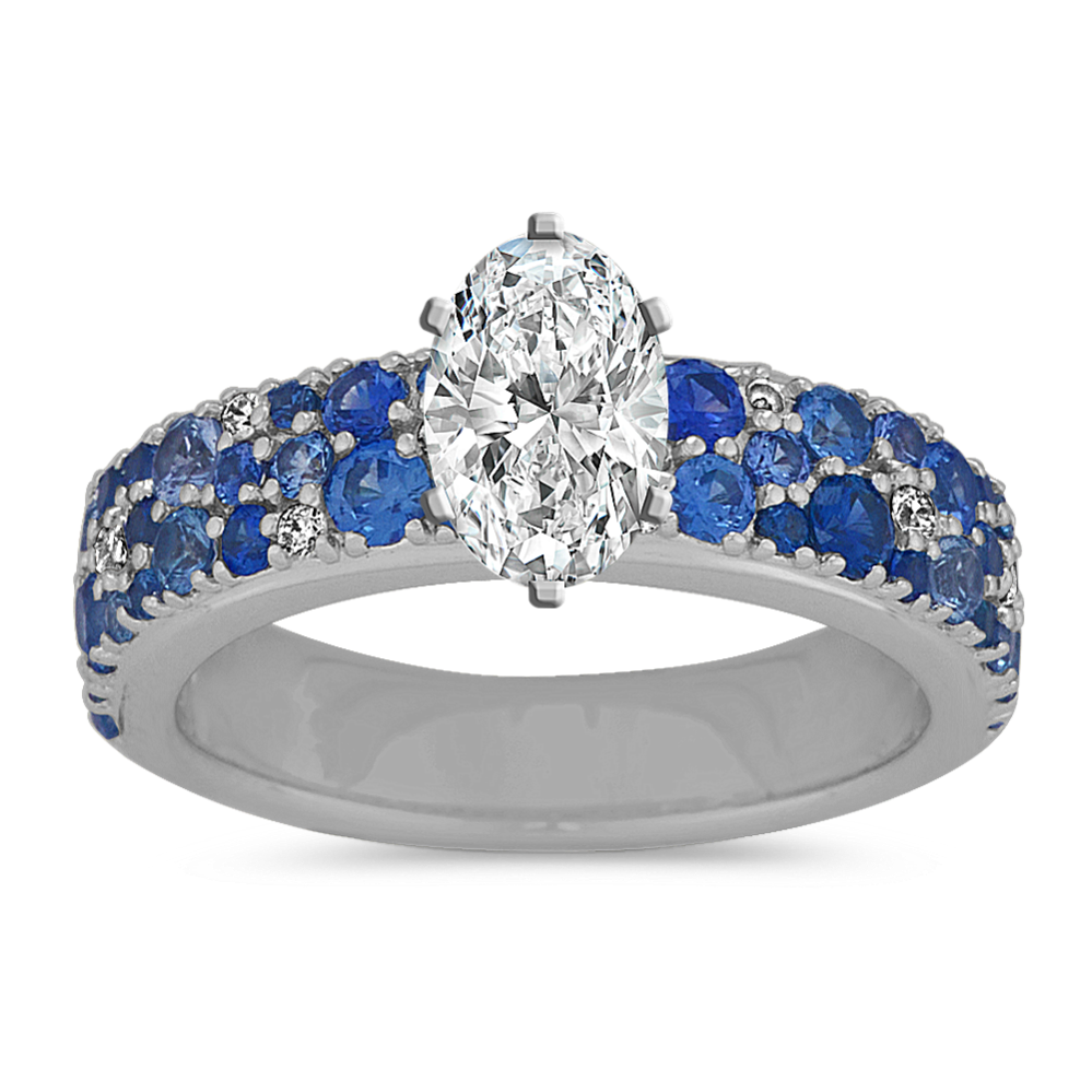 Mosaic Blue Sapphire Diamond Engagement Ring Setting Price