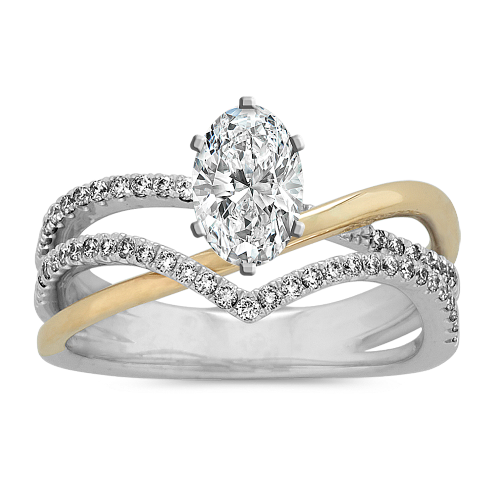 Sparrow Diamond Crossover Engagement Ring in 14K White and Yellow Gold