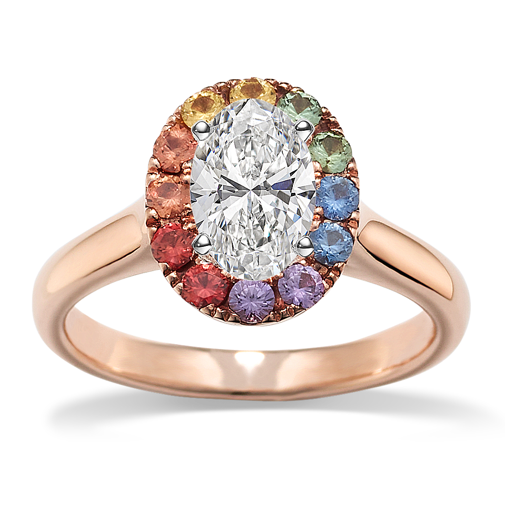 Rainbow Sapphire Halo Engagement Ring | Shane Co.