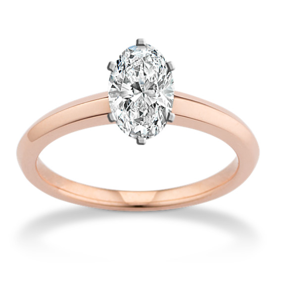 14k Rose Gold Knife Edge Engagement Ring with Oval Diamond