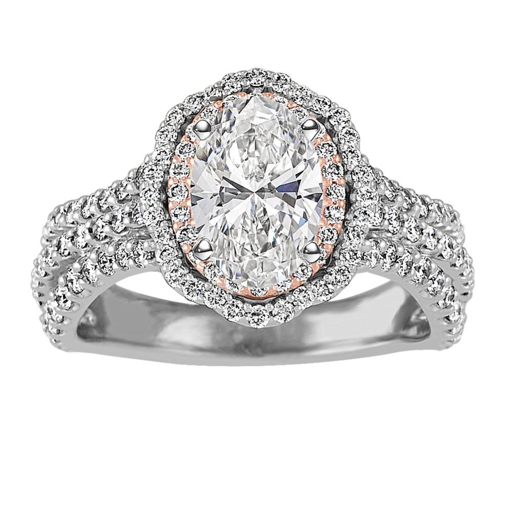 Two-Tone Gold Halo Diamond Engagement Ring