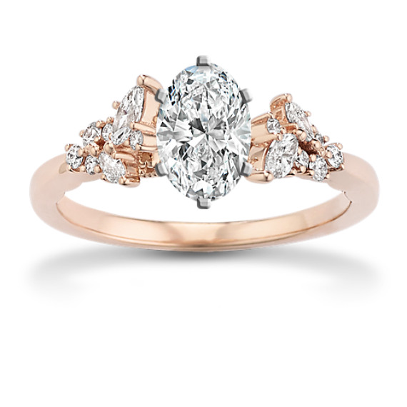 Meadow Vintage Marquise and Round Diamond Engagement Ring with Oval Diamond