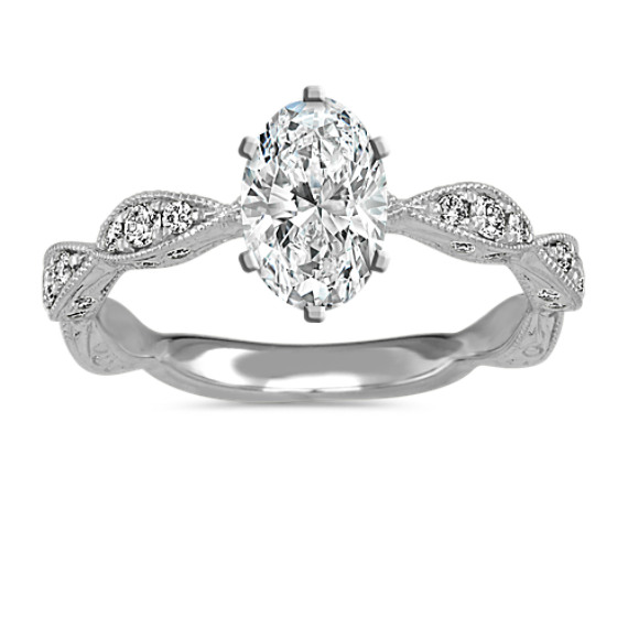 Vintage Scalloped Diamond Engagement Ring with Oval Diamond