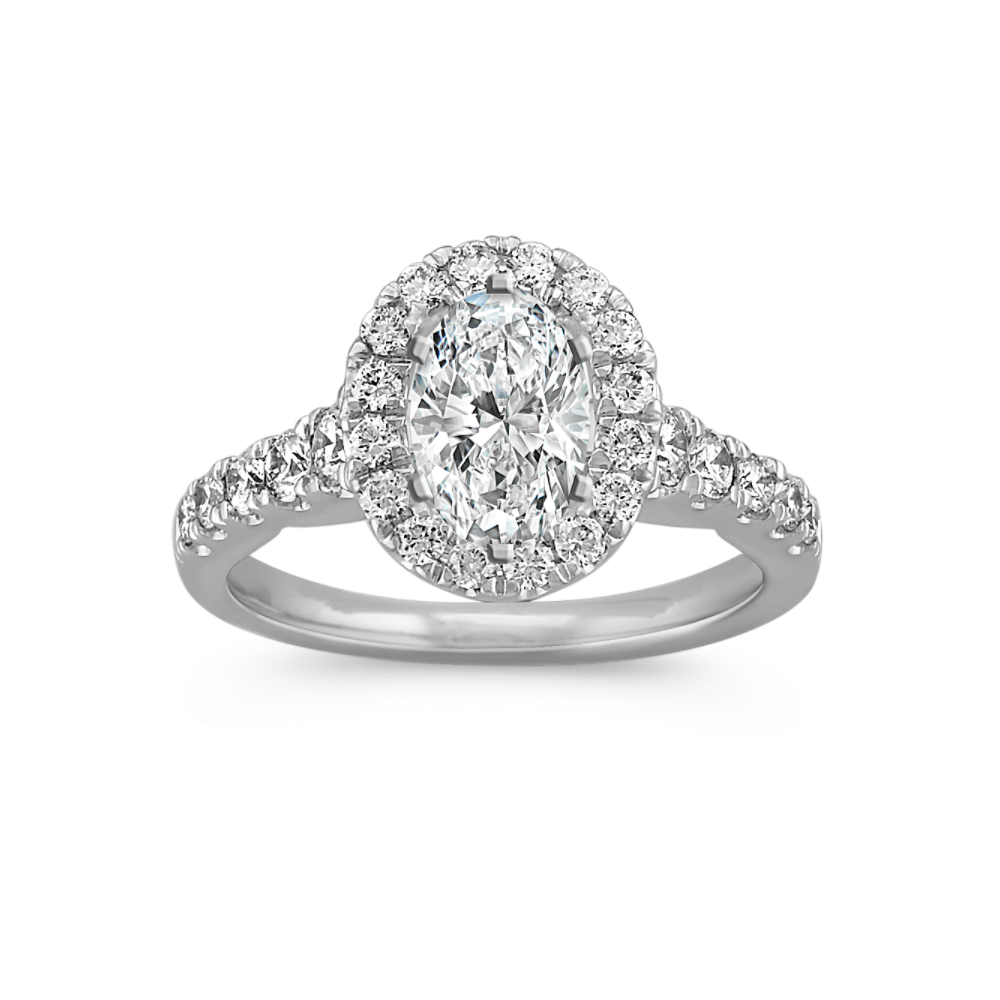 Oval Halo Engagement Ring with Round Natural Diamond Accents in Platinum