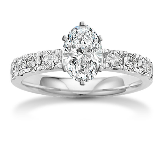 Platinum Round Diamond Pave-Set Engagement Ring with Oval Diamond