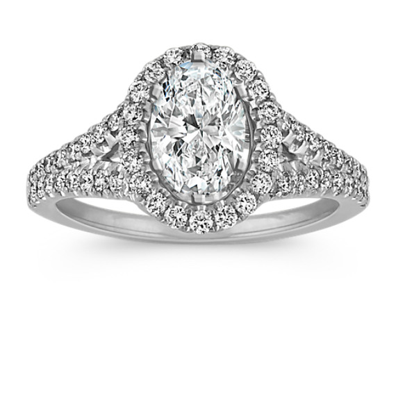 Oval Halo Split Shank Diamond Engagement Ring