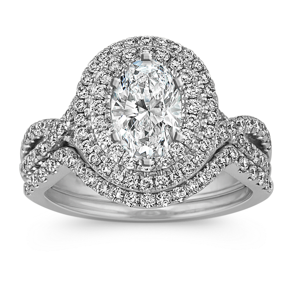 Oval Halo Infinity Wedding Set with Round Diamond Accent