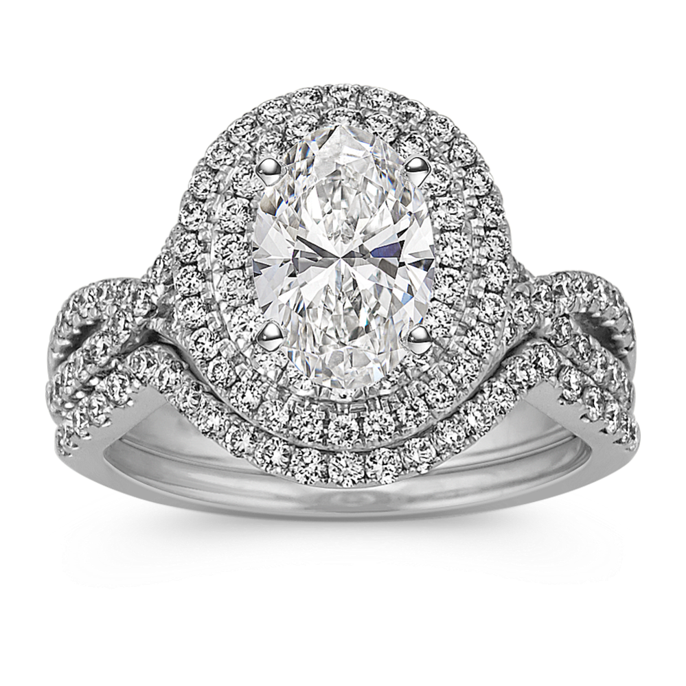 Oval Halo Infinity Wedding Set with Round Diamond Accent