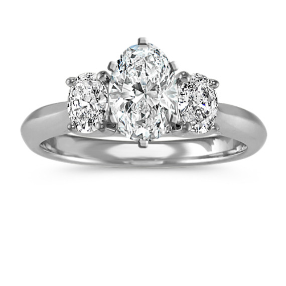 Three-Stone Oval-Shaped Diamond Engagement Ring in 14k White Gold with Oval Diamond