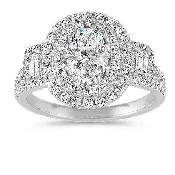 Double Oval Halo Engagement Ring with Emerald Cut and Round Diamonds with Oval Diamond