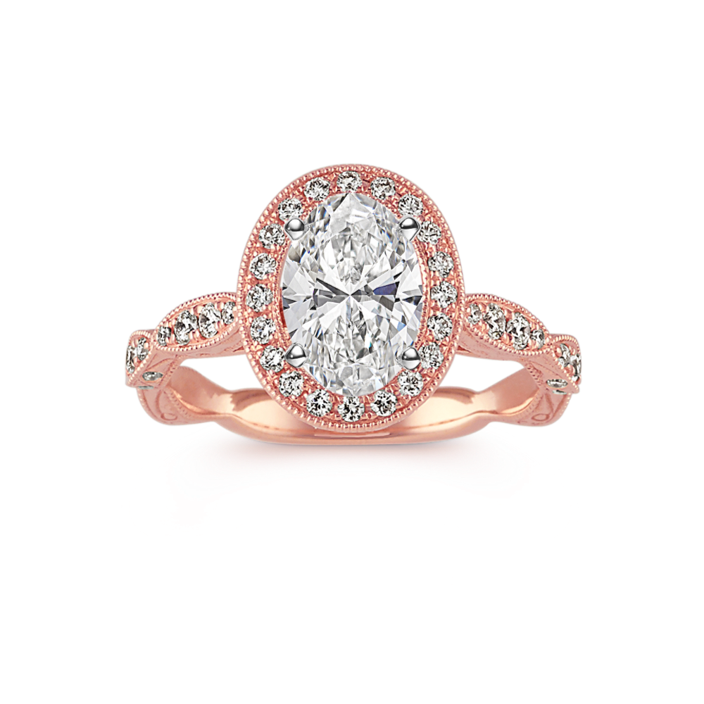 Oval Vintage Halo Engagement Ring in 14k Rose Gold Shane Co.