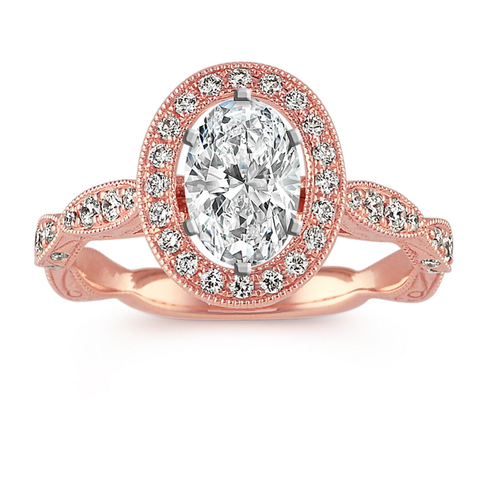 Oval Vintage Halo Engagement Ring in 14k Rose Gold