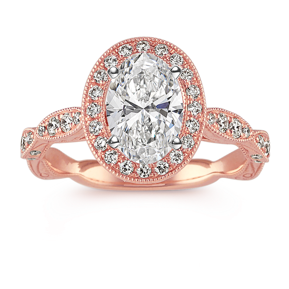 Oval Vintage Halo Engagement Ring in 14k Rose Gold