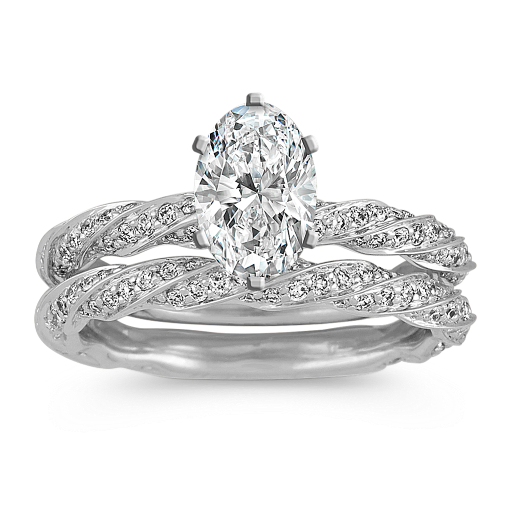 Swirl Diamond Wedding Set in 14k White Gold