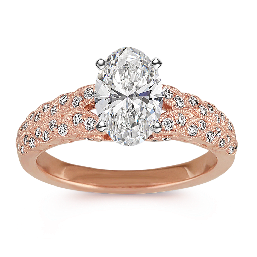 14k Rose Gold Vintage Leaf Diamond Engagement Ring