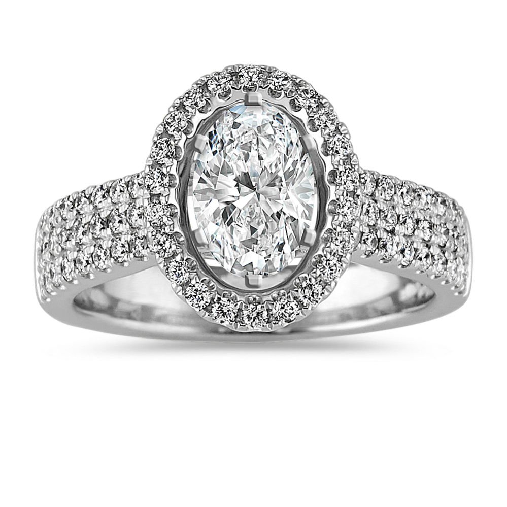 Pave-Set Diamond Halo Engagement Ring in Platinum