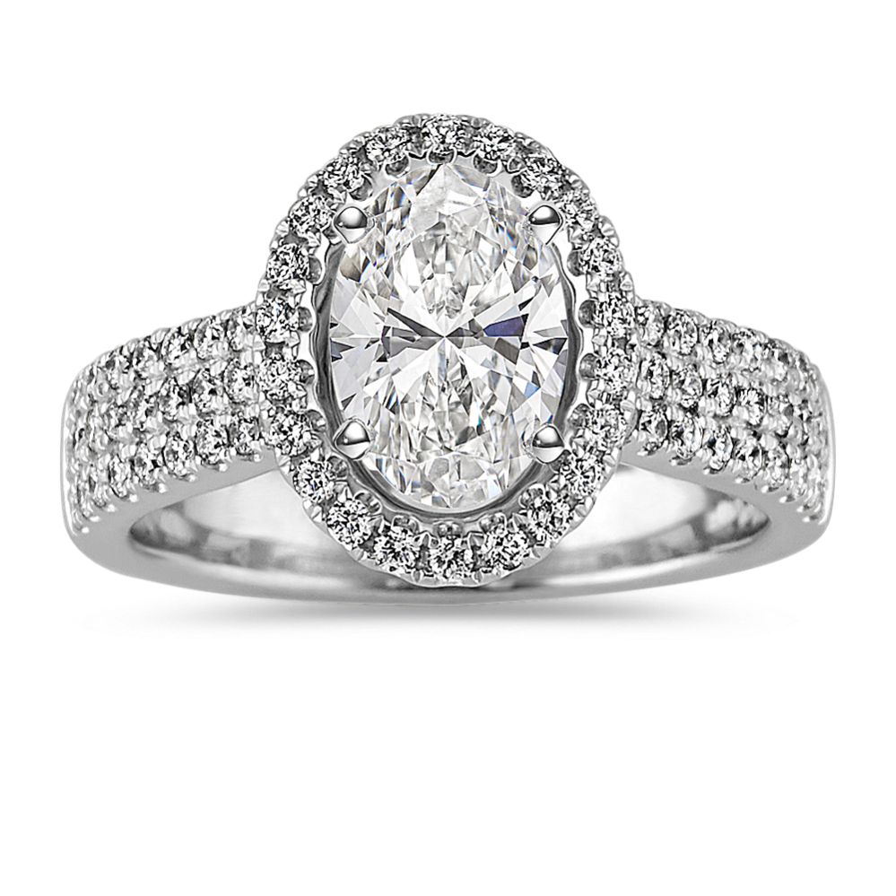 Pave-Set Diamond Halo Engagement Ring in Platinum
