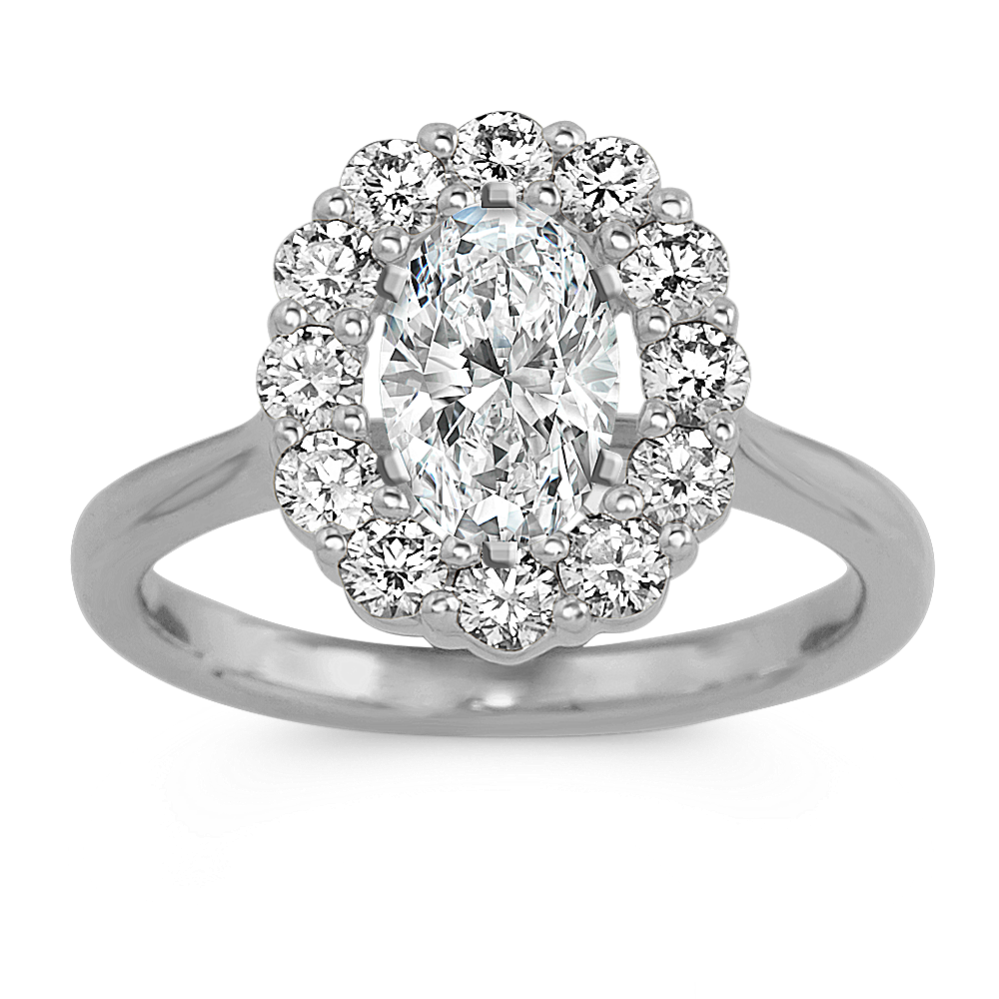 Diamond Oval Halo Engagement Ring in 14k White Gold