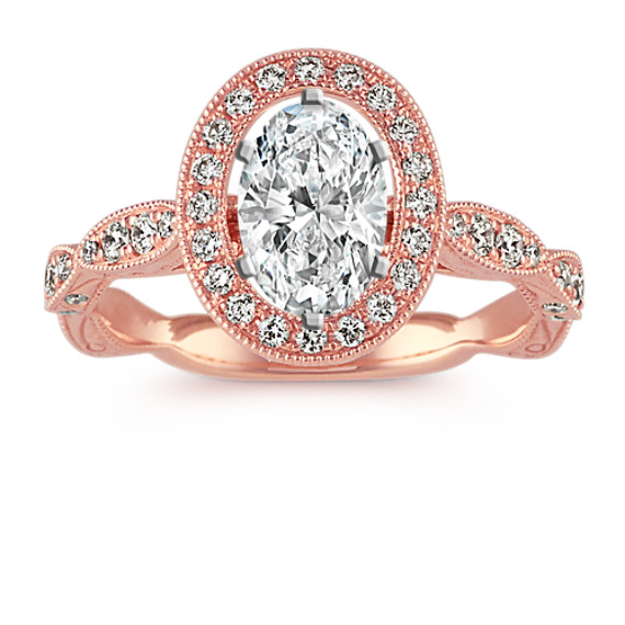 Oval Vintage Halo Engagement Ring in 14k Rose Gold