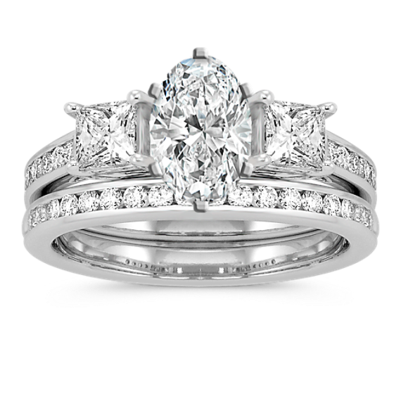 Madison Three-Stone Princess Cut and Round Diamond Cathedral Wedding Set