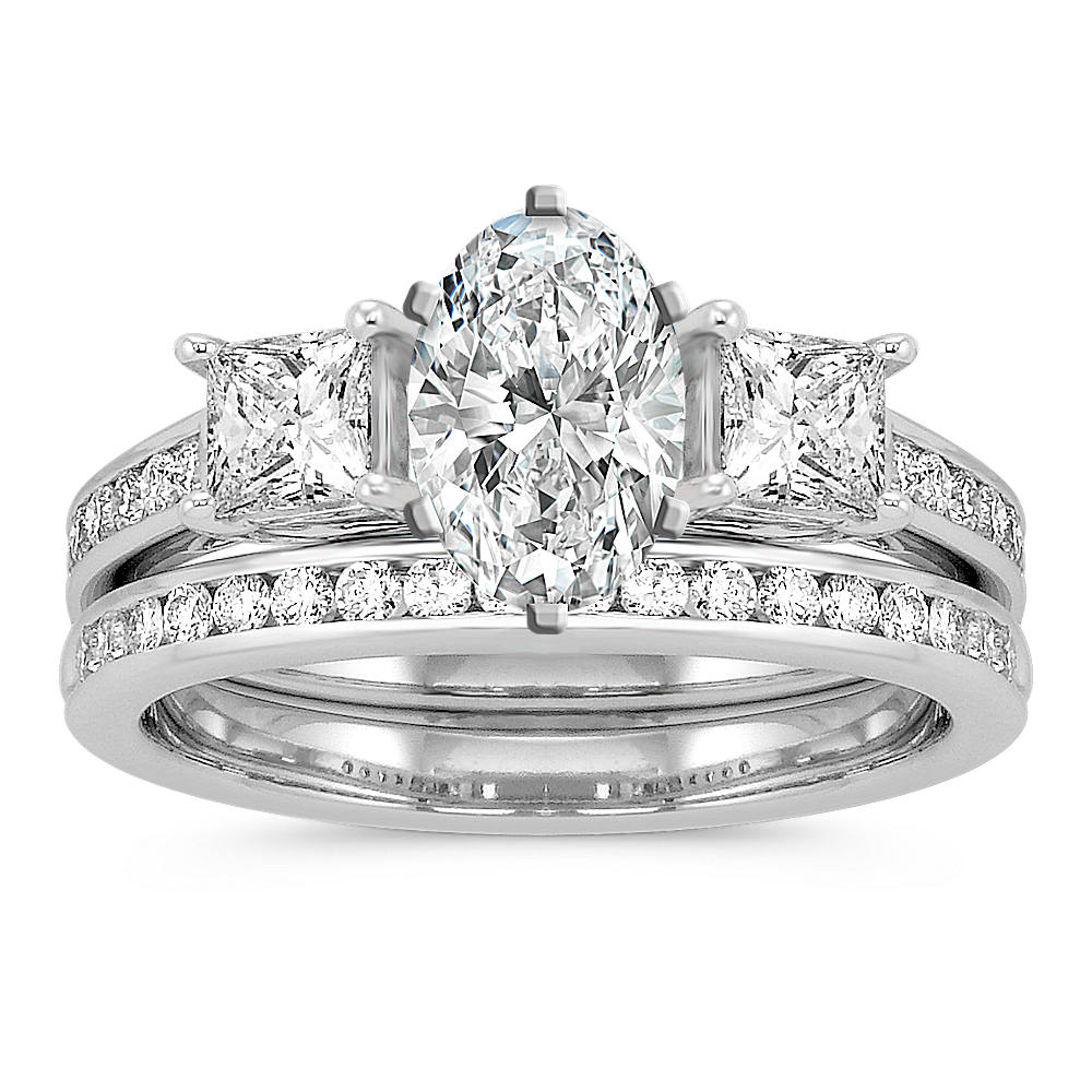 Madison Three-Stone Princess Cut and Round Diamond Cathedral Wedding Set