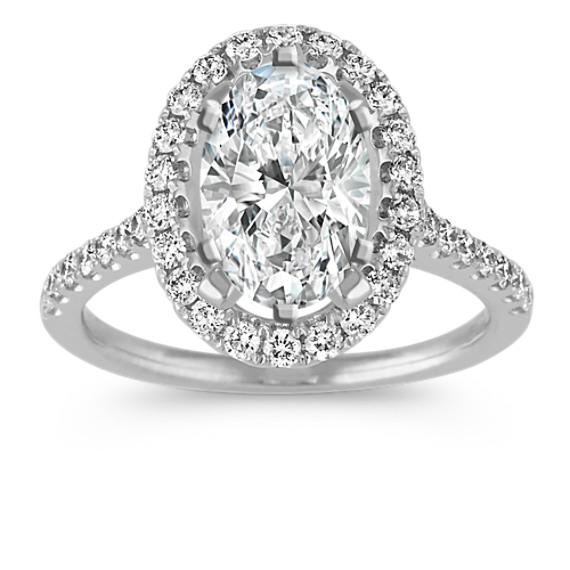 Round Diamond Oval Halo Engagement Ring in 14k White Gold