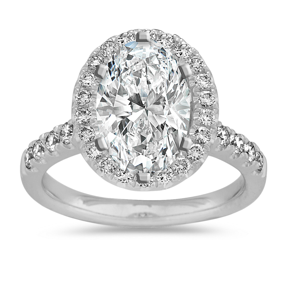 Classic Pave-Set Diamond Halo Engagement Ring in 14K White Gold
