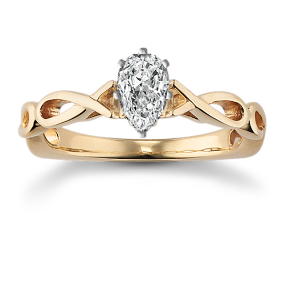 14k Yellow Gold Infinity Engagement Ring with Pear Diamond