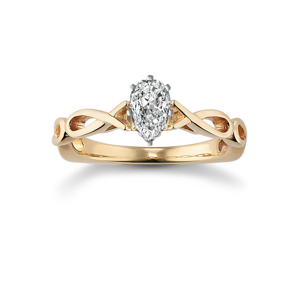 14k Yellow Gold Infinity Engagement Ring with Pear Diamond