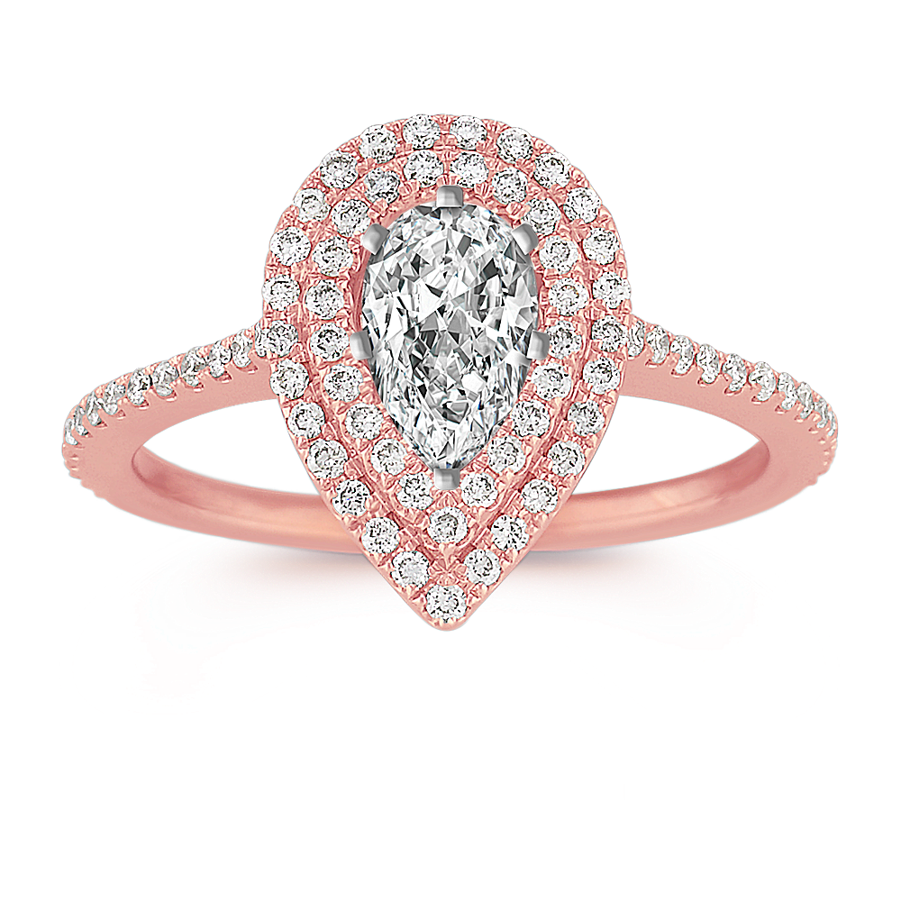 Pear-Shaped Double Halo Diamond Engagement Ring