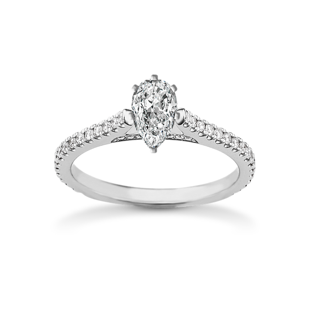 3/4 ct Pear Shaped Center Natural Diamond Engagement Ring